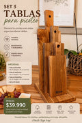 Set 3 Tablas de Picoteo en Madera Nativa de Raulí con Base Organizadora