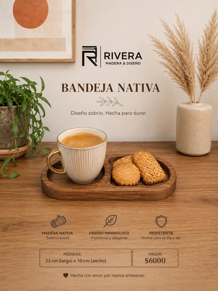 Bandeja para Café en Madera Nativa – Artesanal 23x10 cm