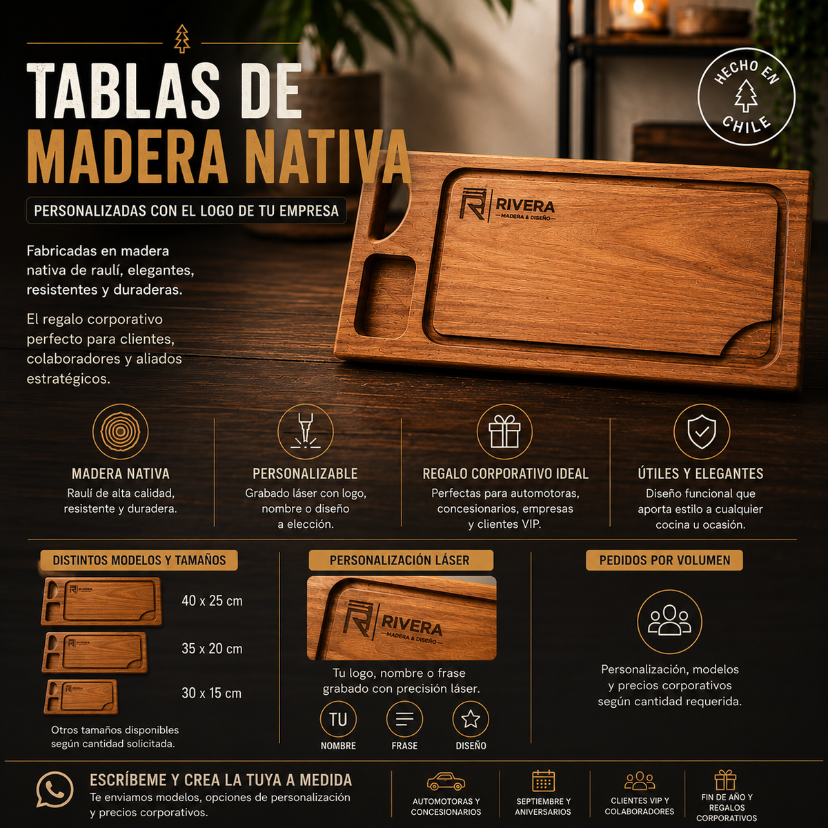 Tablas de Madera Nativa Personalizadas – Regalo Corporativo para Empresas y Automotoras